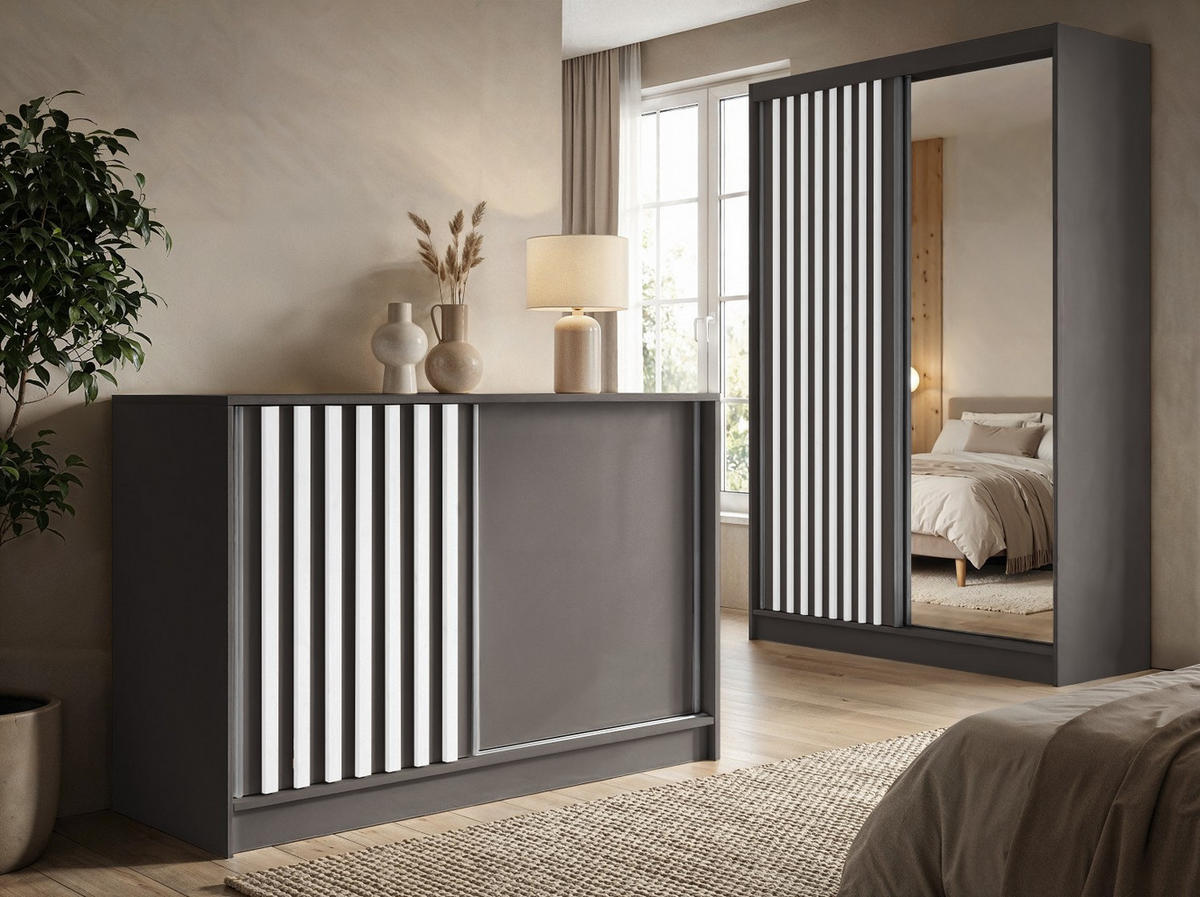 KOMMODE Neli 120 cm, mit Lamellen, grau, weiß - Weiß/Grau, Kunststoff (121/85/44cm) - Margaret Hadas24