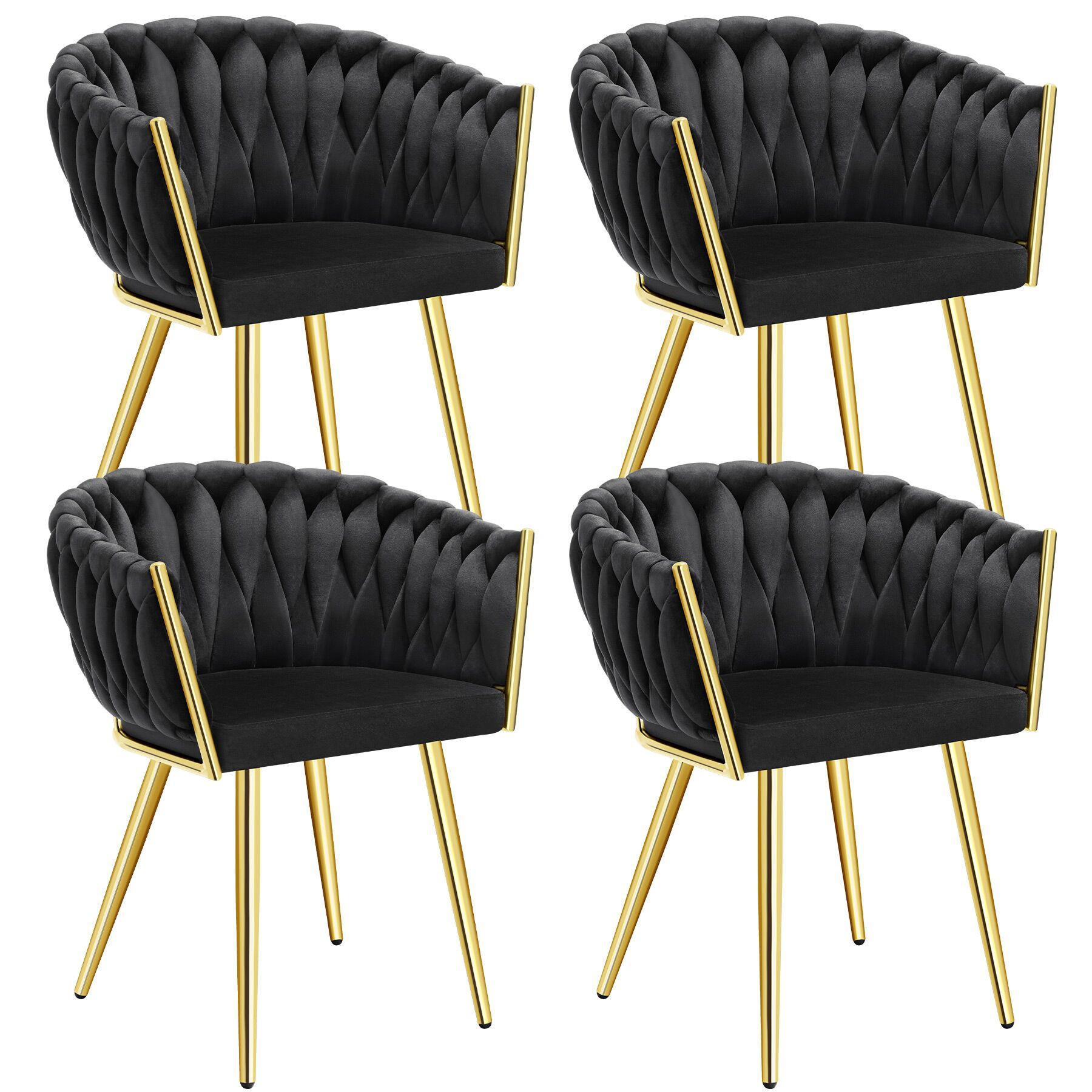 ESSZIMMERSTUHL 4er Set Astano,60,5 x 55 x 75 cm,schwarz/gold - Goldfarben/Schwarz, Textil (60.5/75/55cm) - tectake