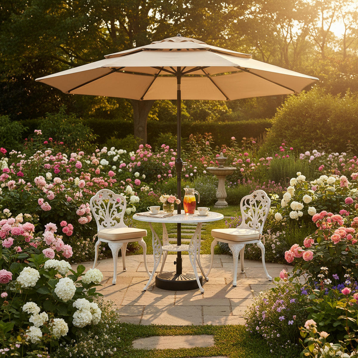 SONNENSCHIRM 294 cm Khaki Stahl Doppelseitiger Gartenschirm mit Kurbel für Terrasse & Pool - Sandfarben, Metall (294/294cm) - Urban Meuble