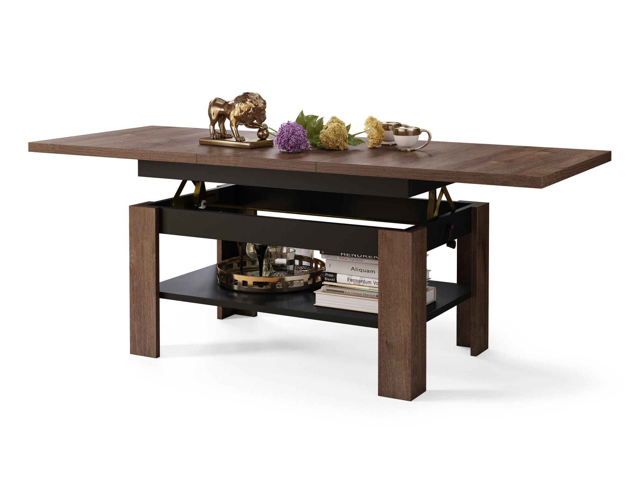 COUCHTISCH rechteckig Eiche dunkel - Schwarz ausziehbar höhenverstellbar - Schwarz/Braun, Holzwerkstoff (65/130/58cm) - designimpex