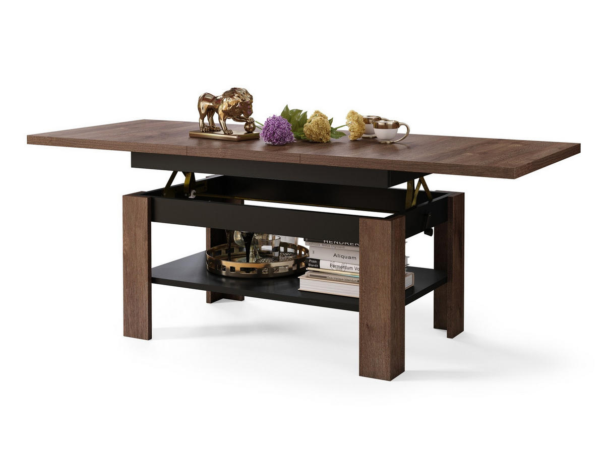 COUCHTISCH rechteckig Eiche dunkel - Schwarz ausziehbar höhenverstellbar - Schwarz/Braun, Holzwerkstoff (65/130/58cm) - designimpex