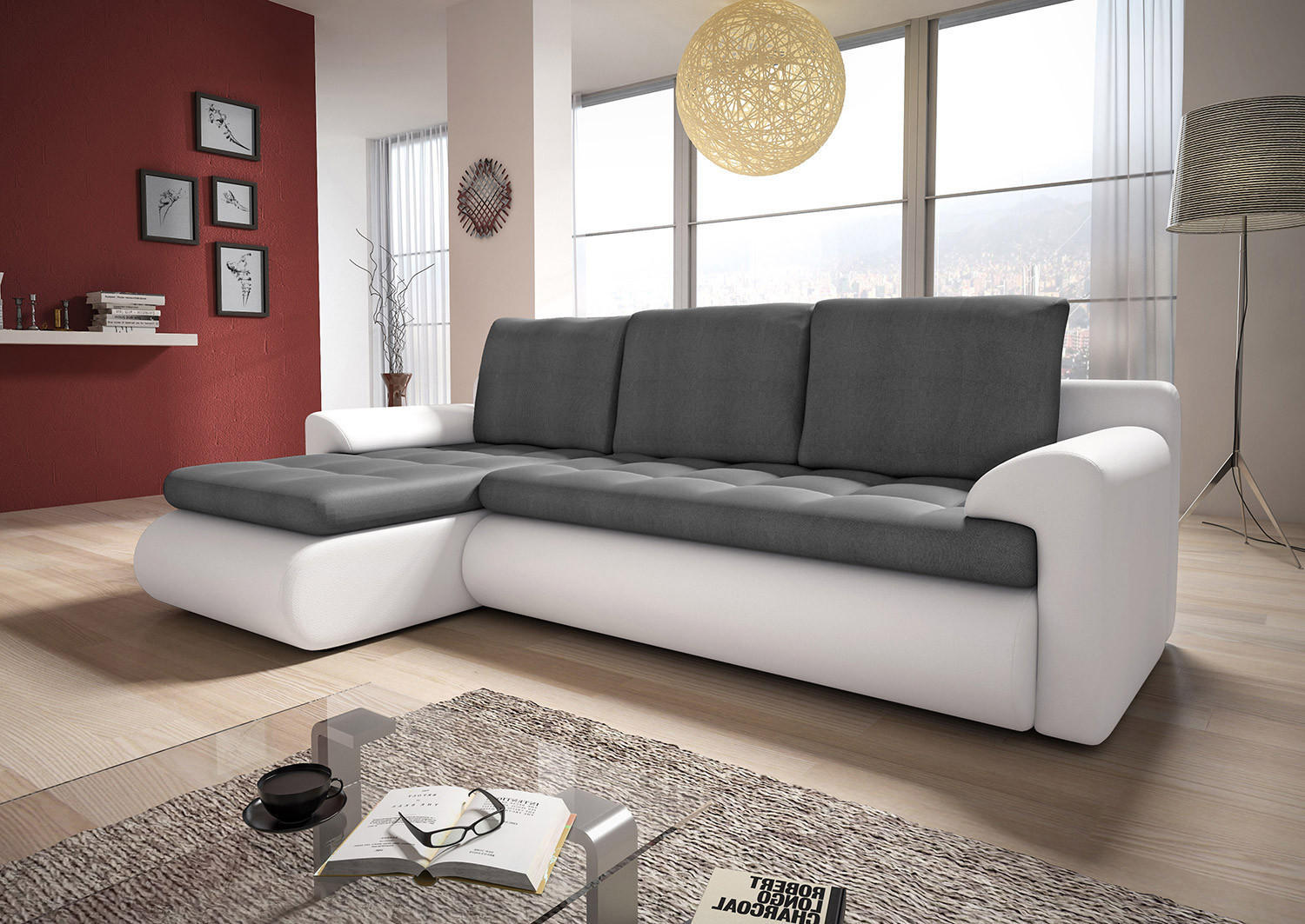 ECKSOFA Santi, Seite: Links - Weiß/Grau, Holz/Textil (226/152cm) - Sofnet