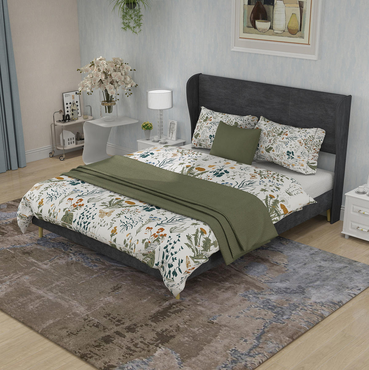 POLSTERBETT 140/200 cm grau aus Stoff und Metall mit gepolstertem Kopfteil - Grau, Textil (140/200cm) - OKWISH