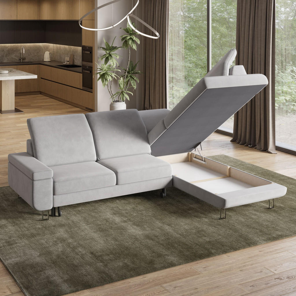 Thumbnail - Masseno Ecksofa, Blau, Textil, 3-Sitzer, L-Form,L-Form, 253x190 cm, Wohnzimmer, Sofas & Couches, Wohnlandschaften, Eckso...