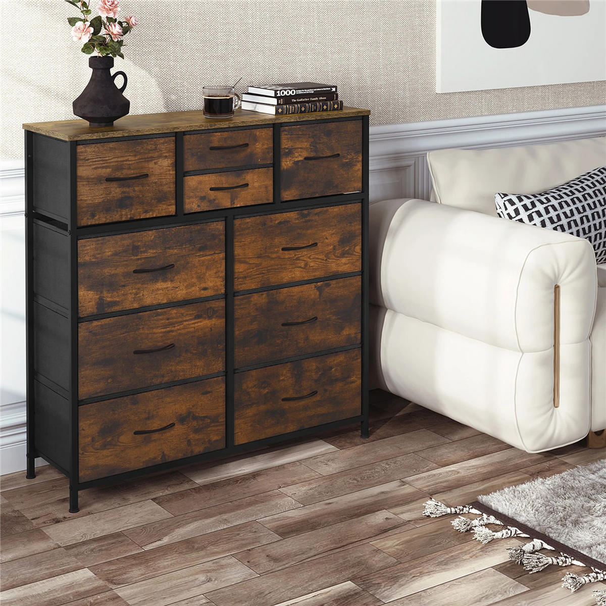 KOMMODE Stoff Sideboard Industrie Metall 100x100x30 cm - Braun, Metall (100/100/30cm) - Kaket