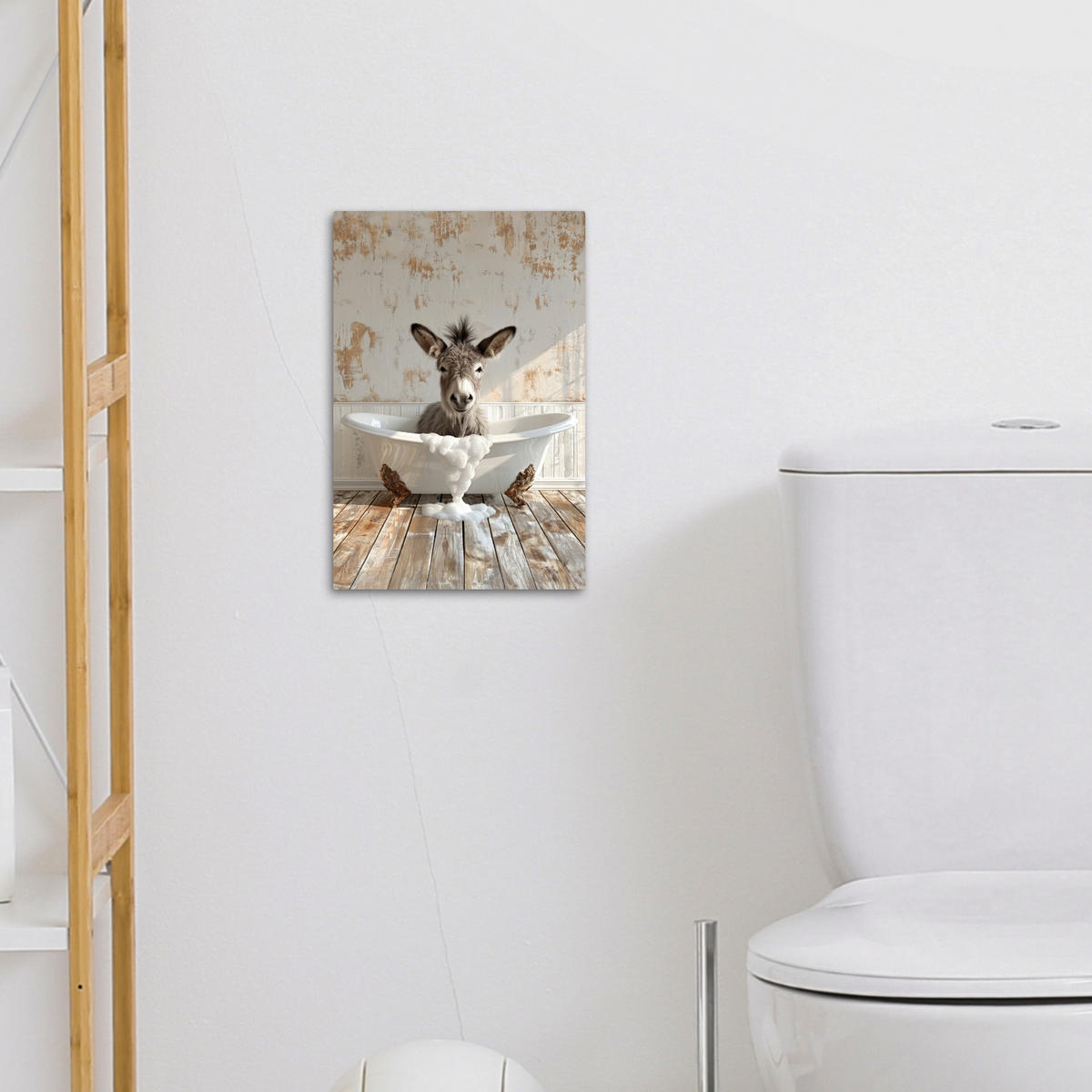 LEINWANDBILD Esel - Tiere - Badewanne - Schaumstoff 20x30 cm - Weiß, Textil (20/30cm) - MuchoWow