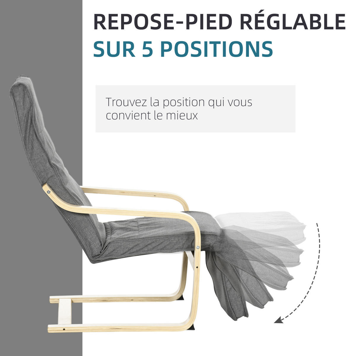 RELAXSESSEL DE-13196 mit verstellbarer Fußstütze & Massivholz Grau - Grau, Holz (66.5/100/94cm) - ComfortXL