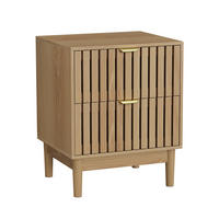 NACHTTISCH eichen-optik & latten-design mit 2 schubladen & goldgriffen - Eichefarben, Holzwerkstoff (45/56.5/39cm) - Urban Meuble
