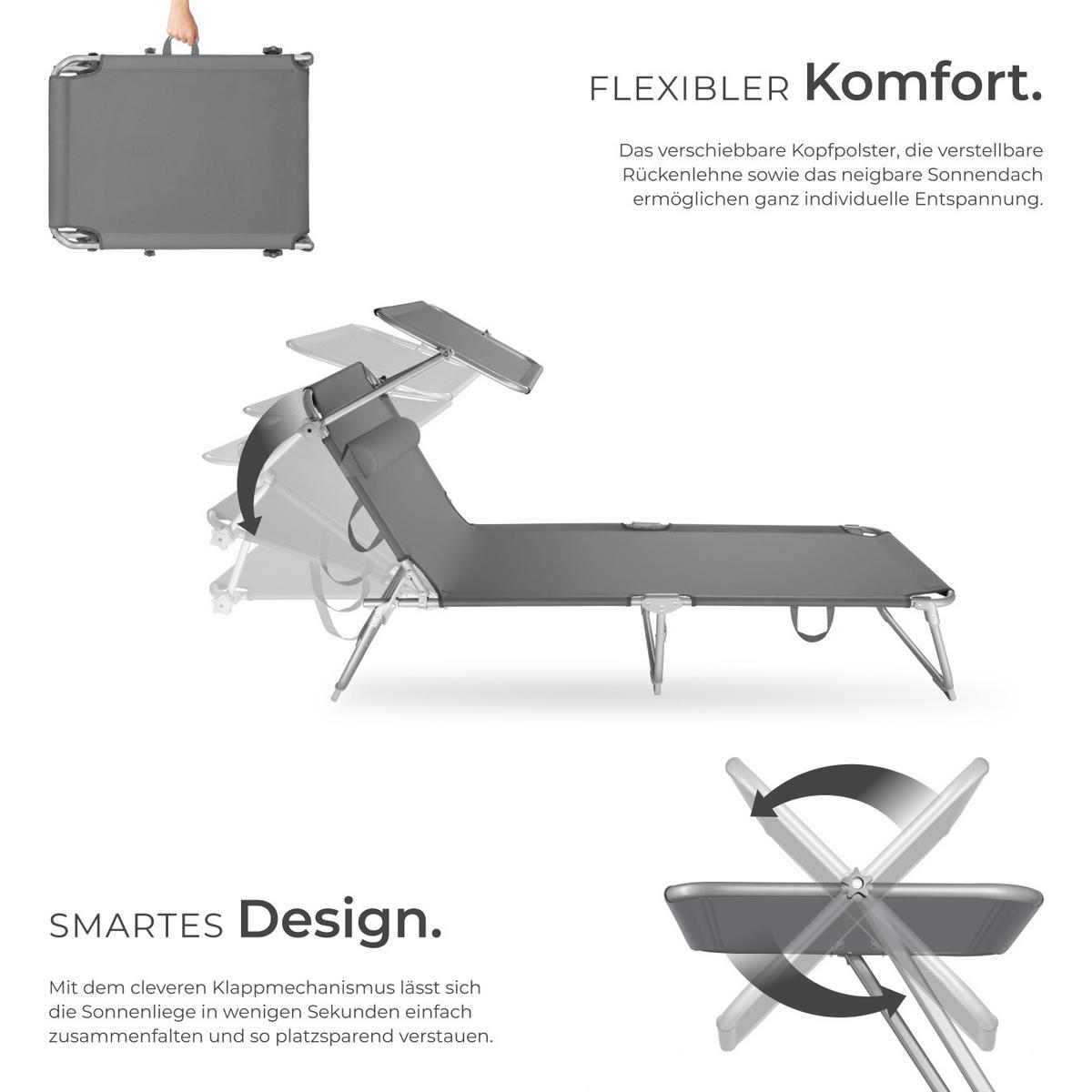 GARTENLIEGE 2er Set Chloé,190 x 68 x 65 cm,grau - Grau, Kunststoff (68/65/190cm) - tectake