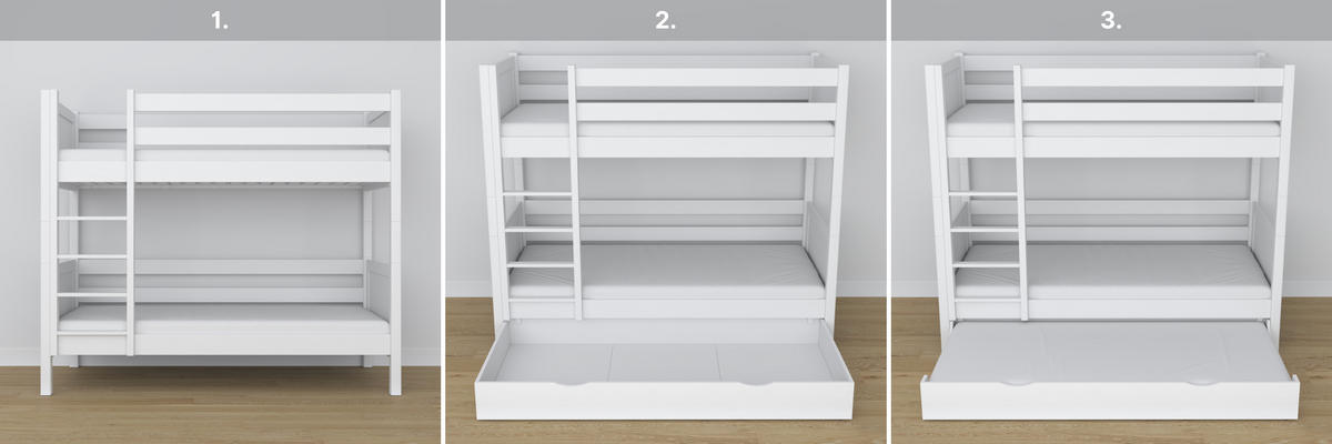 ETAGENBETT N02 mit Schublade Weiß 80/190 - Weiß, Naturmaterialien/Holz (80/190cm) - N-Wood