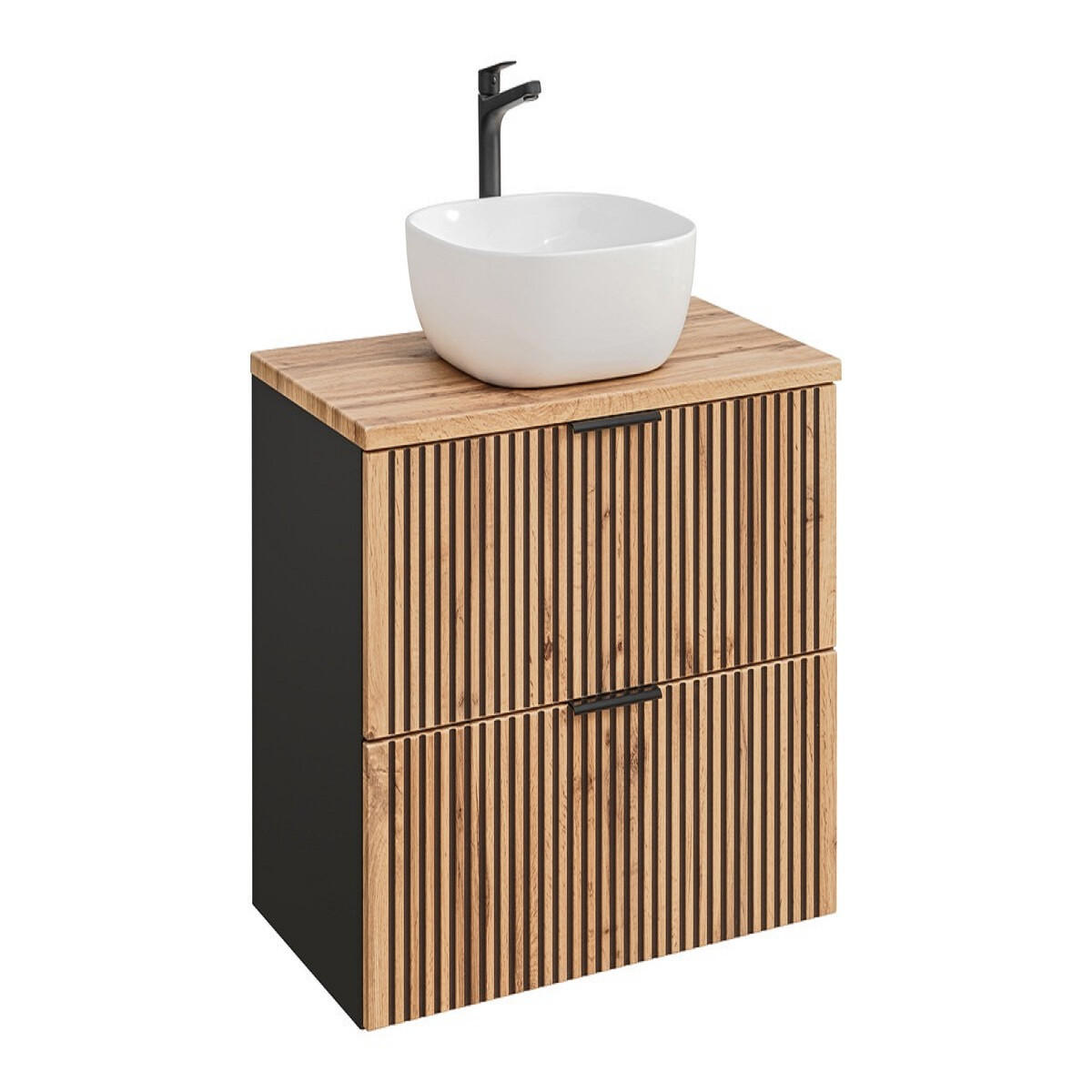 WASCHTISCHKOMBI 80 cm 3 Teile - Xilo X BM170 in Wotan Oak/Gray Rock - Eiche Wotan, Holz (80/57/46cm)