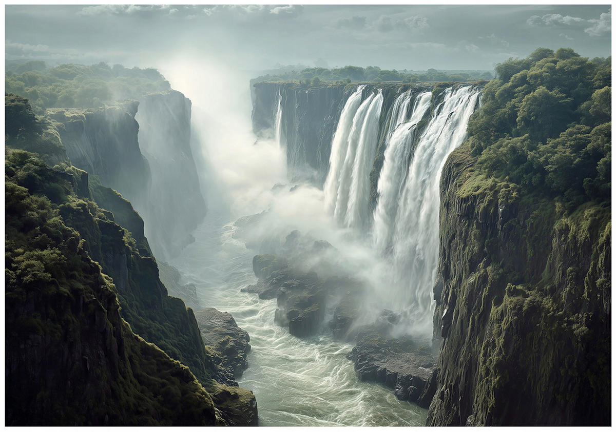 FOTOTAPETE Wasserfall Landschaft Grün 250x175 cm - Multicolor, Papier (250/175cm) - Wallarena