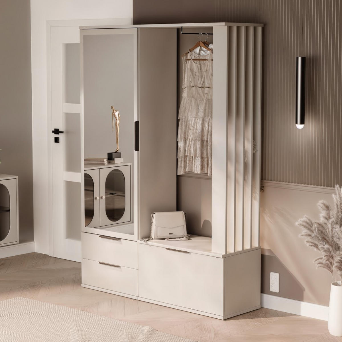 GARDEROBENSCHRANK Filo mit Spiegel und 2 Türen, Sandbeige - Sandfarben, Holzwerkstoff (140/200/42.5cm) - Beautysofa