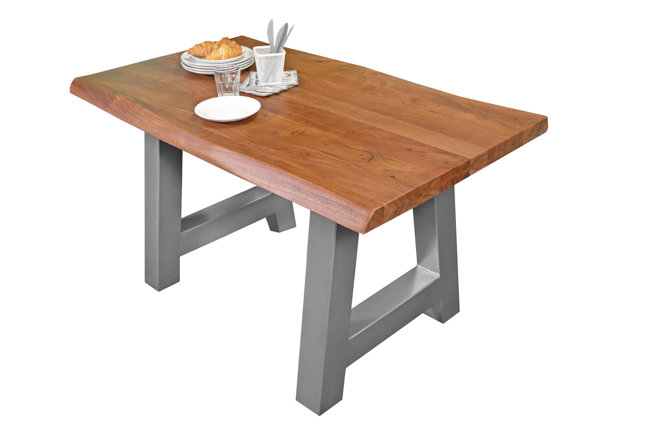 ESSTISCH CALI - Silberfarben/Braun, Holz/Metall (80/140/77cm) - SAM