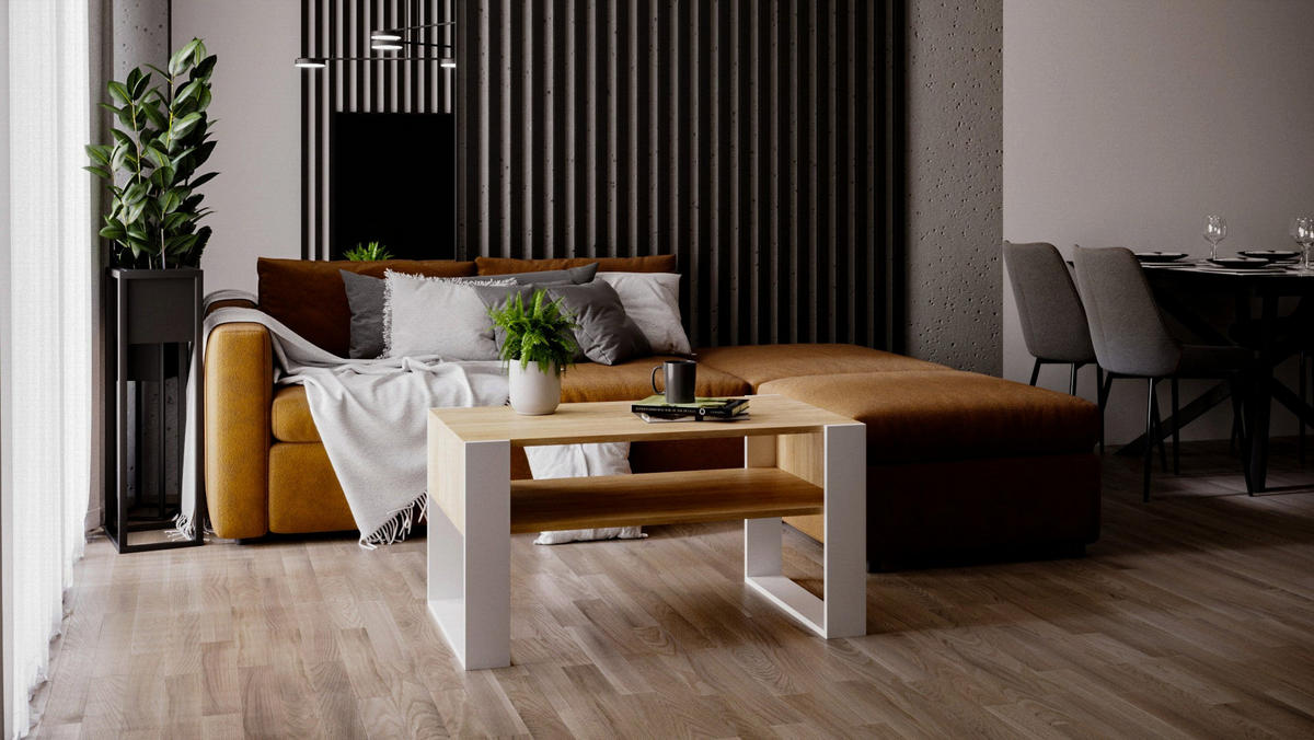 COUCHTISCH KARO 92 - Eichefarben/Weiß, Holz (53.6/92/45cm) - Mat-Haus