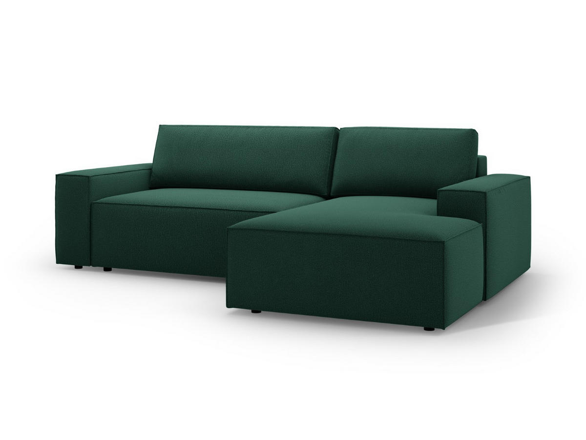 AUSKLAPPBARES-ECKSOFA rechts mit Container Jodie aus strukturiertem Stoff grün 3 Sitzplätze - Grün, Textil (246/151cm) - Micadoni