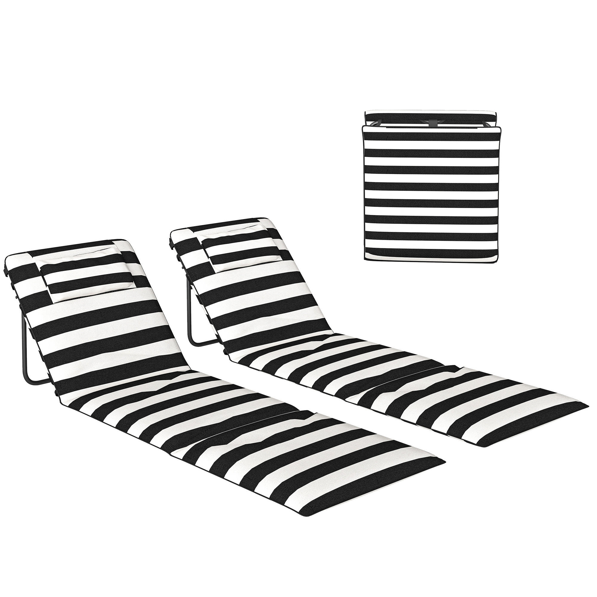 SONNENLIEGE Set mit 2 faltbaren Strandmatten, Grau und Weiß 150 x 50 x 2 cm - Grau, Metall (50/2/150cm) - Vallsero