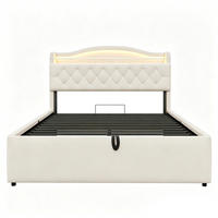 POLSTERBETT 140x200 cm mit hydraulischem Stauraum - LED Beleuchtung & Ladestation - Beige - Ohne Matratze - Beige, Textil (140/200cm) - DELFA
