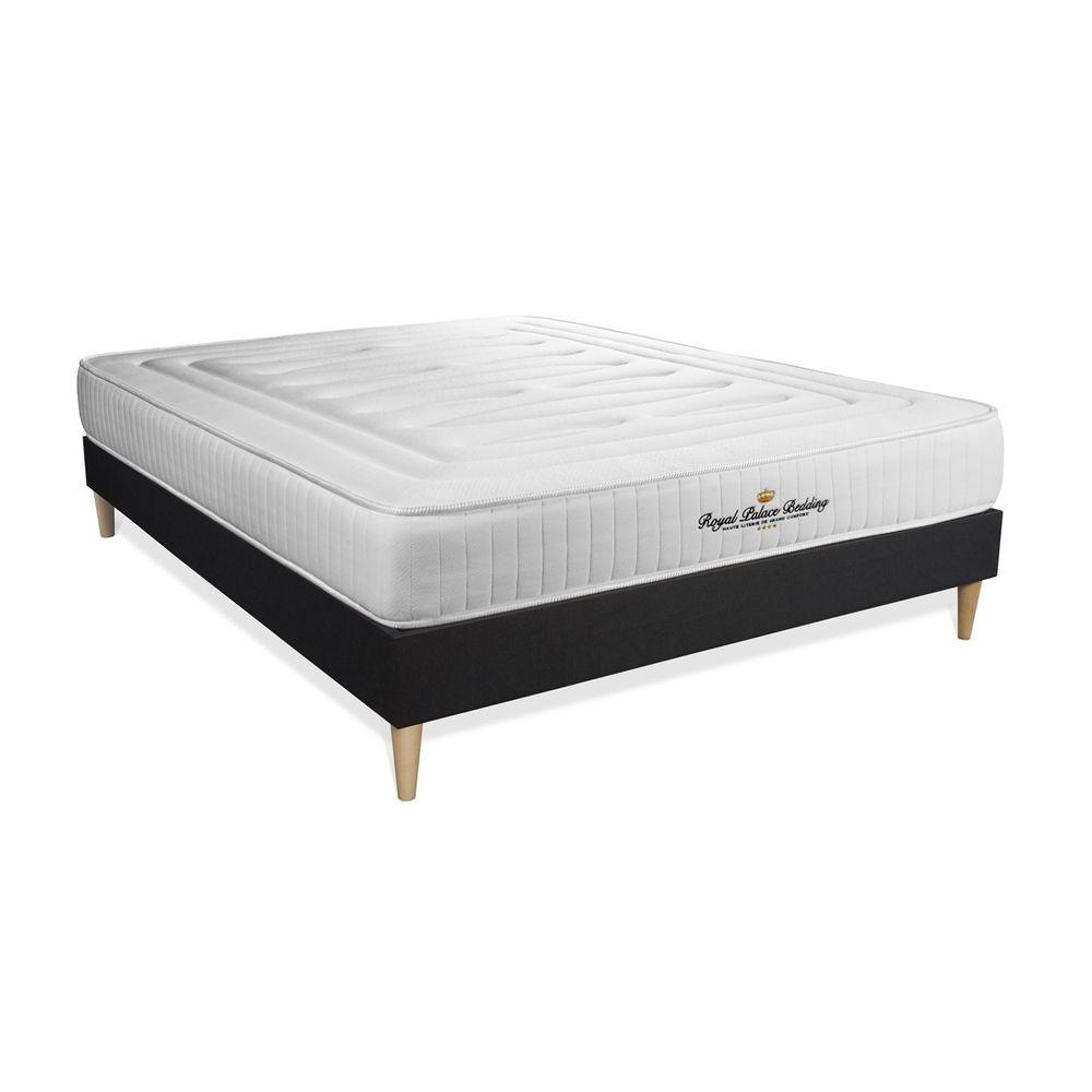 BETT Lancaster Taschenfederkern und Memory-Schaum 180 x 220 cm h3 - Kit Bettgestell Schwarz - Beige/Schwarz, Holz (180/220cm) - ROYAL PALACE BEDDING