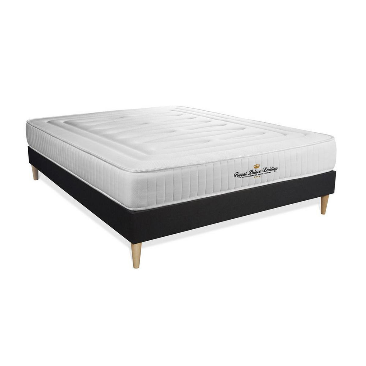 BETT Nottingham Memory-Schaum 135 x 220 cm h3 - Kit Bettgestell Schwarz - Beige/Schwarz, Holz (135/220cm) - ROYAL PALACE BEDDING