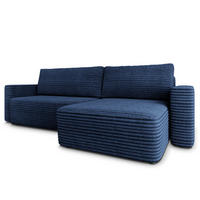ECKSOFA TELIN Blau Kordstoff mit Schlaffunktion - Blau, Holz (280/162cm) - MASSENO