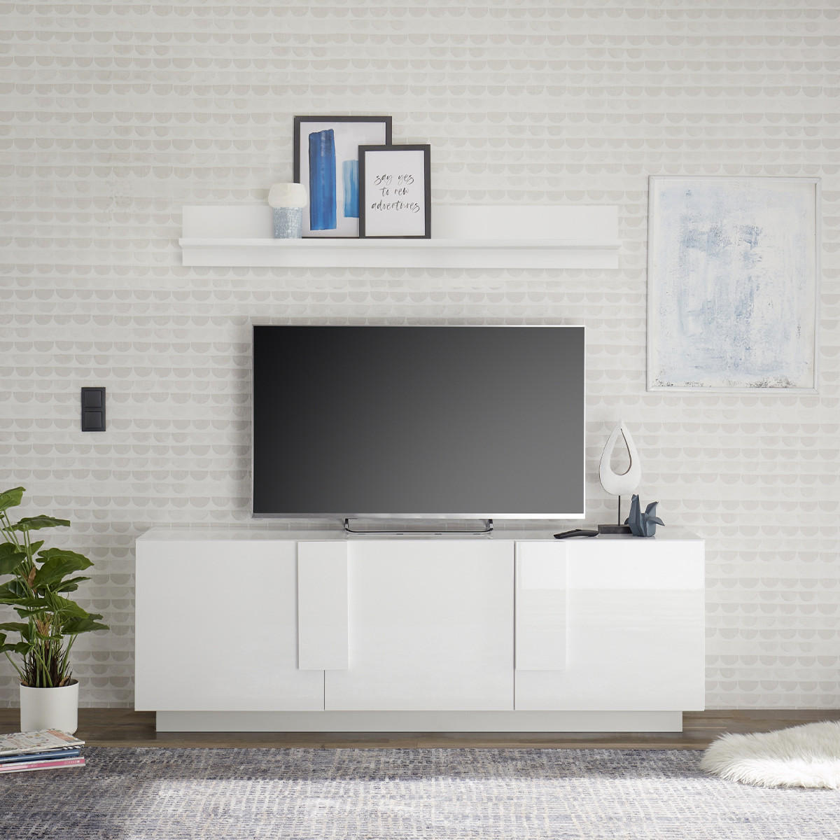 TV-MÖBEL 3 Türen Jupiter - L182 cm - Weiß, Holzwerkstoff (44/63/182cm) - Calicosy