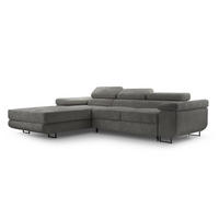 ECKSOFA L Form Arborio Dunkelgrau 280/203/90 cm Links mit Schlaffunktion - Dunkelgrau/Schwarz, Textil/Metall (203/280cm) - AX Living