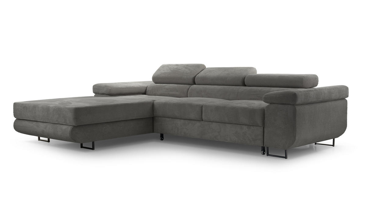 ECKSOFA L Form Arborio Dunkelgrau 280/203/90 cm Links mit Schlaffunktion - Dunkelgrau/Schwarz, Textil/Metall (203/280cm) - AX Living