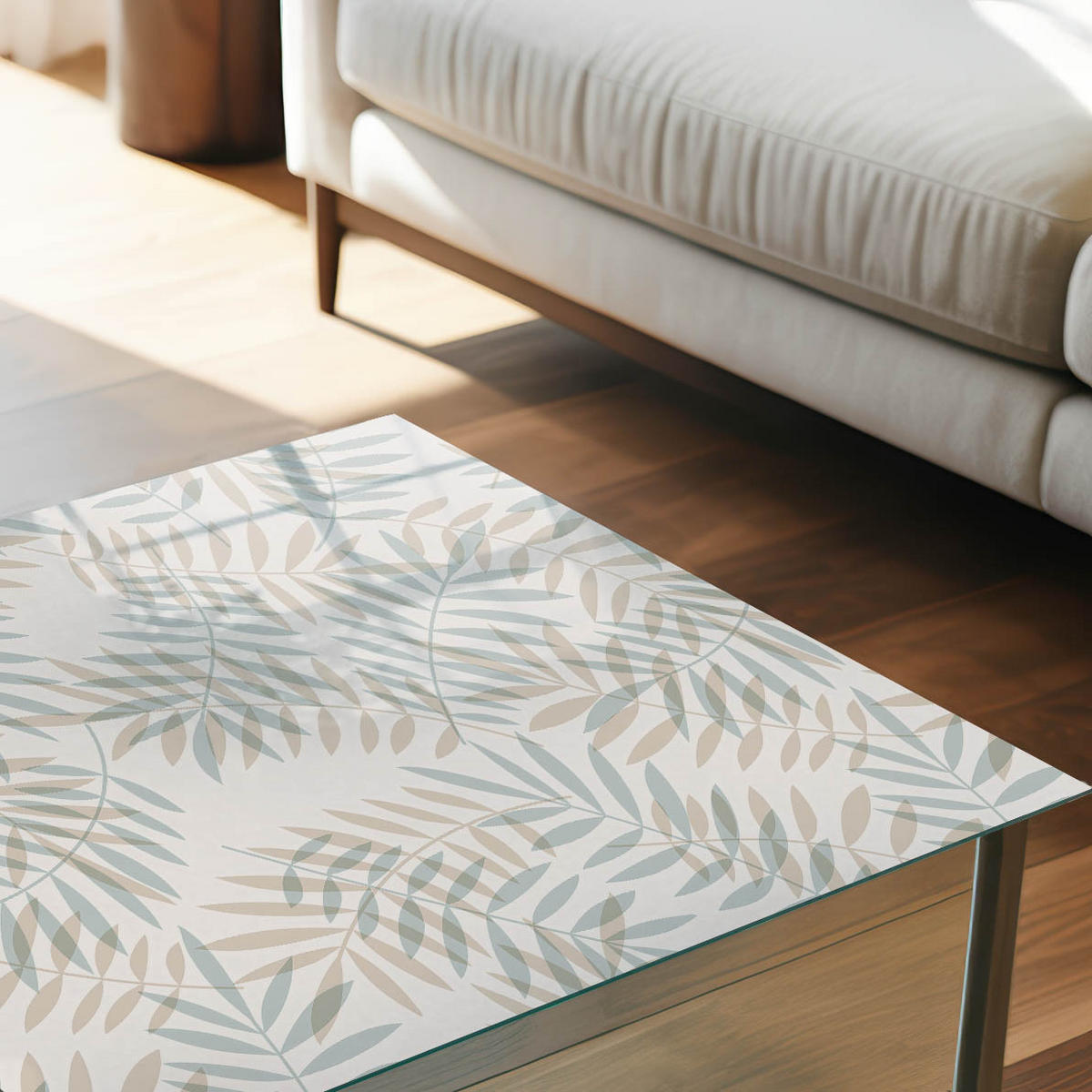 TISCHPLATTE 50x50 cm – Blätter Natur - Creme, Glas (50/50/0.4cm) - Wallfluent
