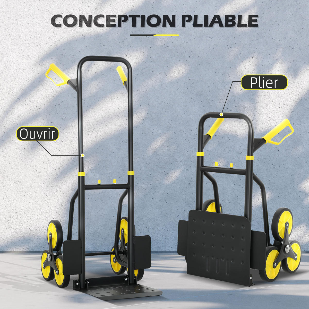 TREPPENSACKKARREN DE-18162 120 kg, 6-Rollen, klappbar Gelb - Gelb, Metall (44/67/106.5cm) - ComfortXL