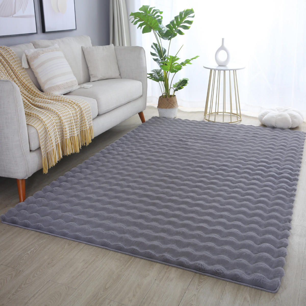 TEPPICH Waschbar Hochflor Uni Polyester Wohnzimmer Grau Rechteckig 160x230 - Grau, Textil (160/230cm) - KADIMA DESIGN