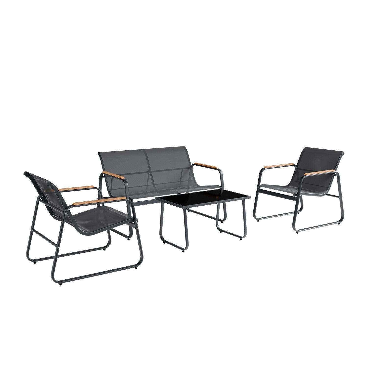 GARTENMÖBELSET Genua mit Armlehnen 4-tlg. Anthrazit - Anthrazit, Metall - Juskys