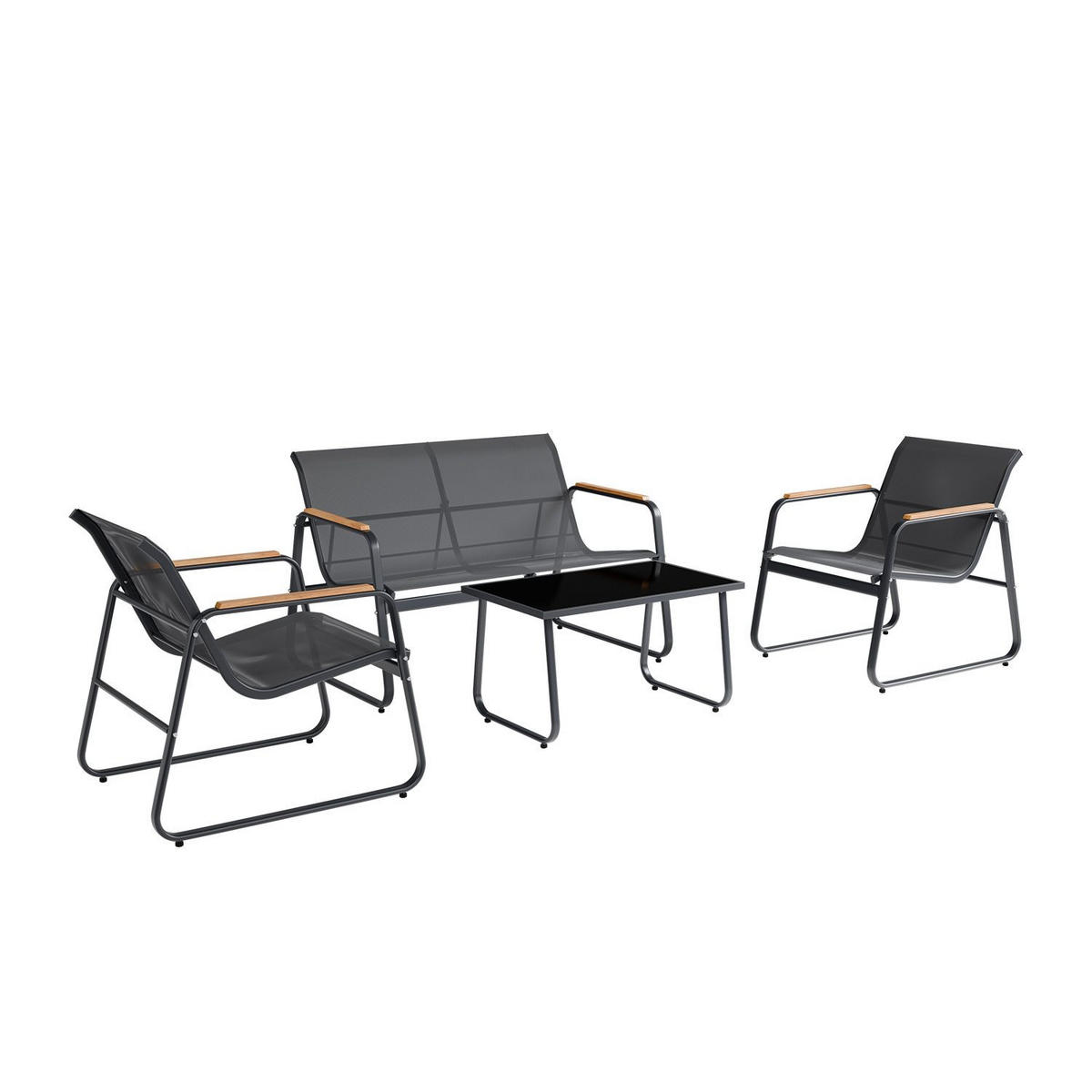GARTENMÖBELSET Genua mit Armlehnen 4-tlg. Anthrazit - Anthrazit, Metall - Juskys