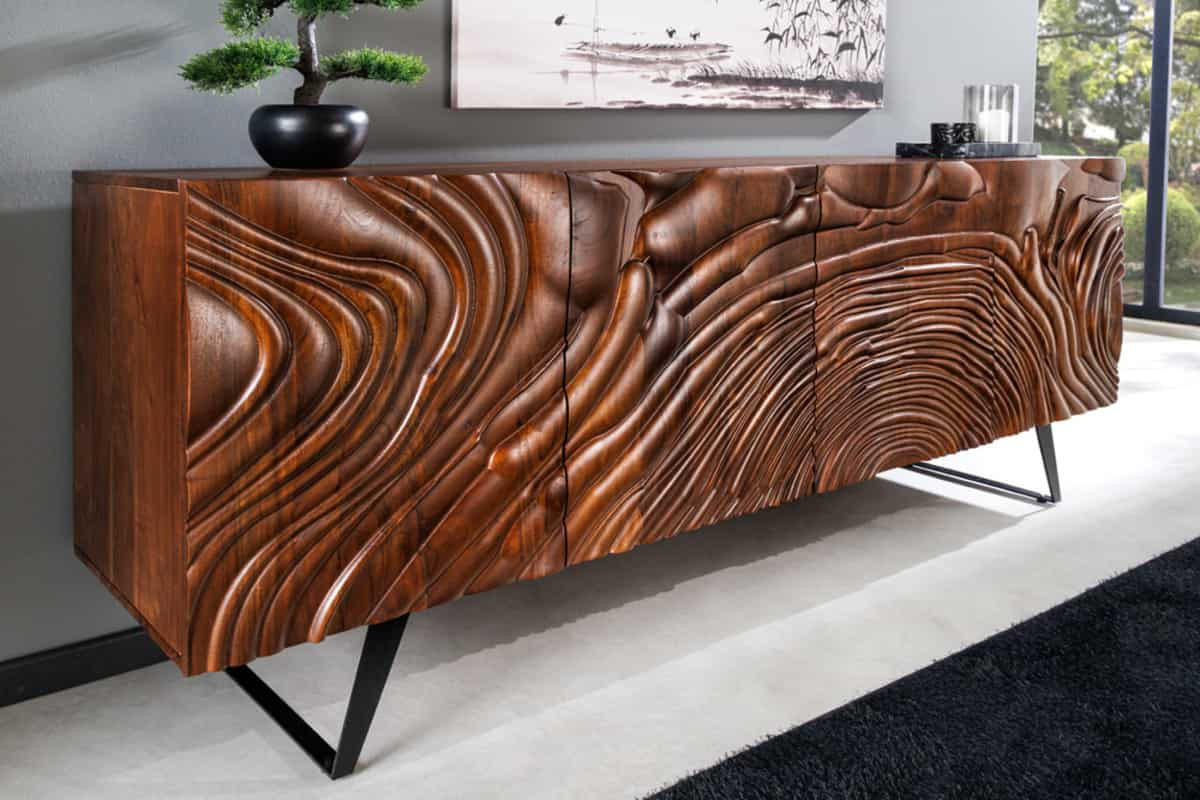 SIDEBOARD FLUID Akazie Braun 175cm - Schwarz/Braun, Holz/Metall (175/76/40cm) - riess-ambiente