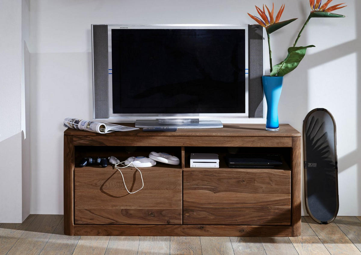 TV-BOARD Sheesham 130x40x58 rot-braun gebeizt TORONTO #119 - Dunkelbraun, Holz (130/58/40cm) - Massivmoebel24