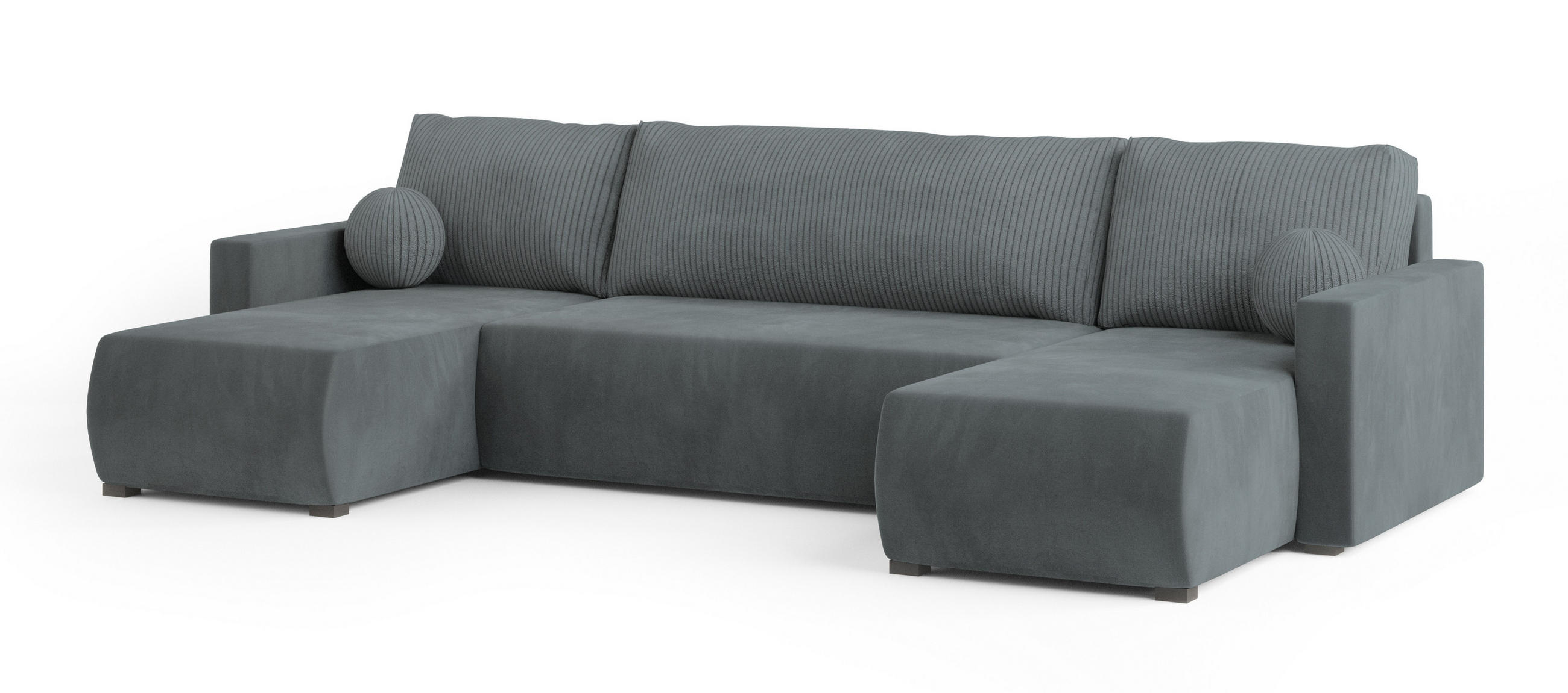WOHNLANDSCHAFT TESSUN Grau Plüsch-Stoff mit Schlaffunktion - Grau, Holz (286/85/143cm) - MASSENO