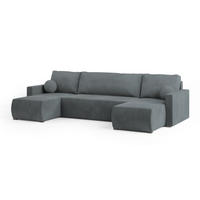 WOHNLANDSCHAFT TESSUN Grau Plüsch-Stoff mit Schlaffunktion - Grau, Holz (286/85/143cm) - MASSENO