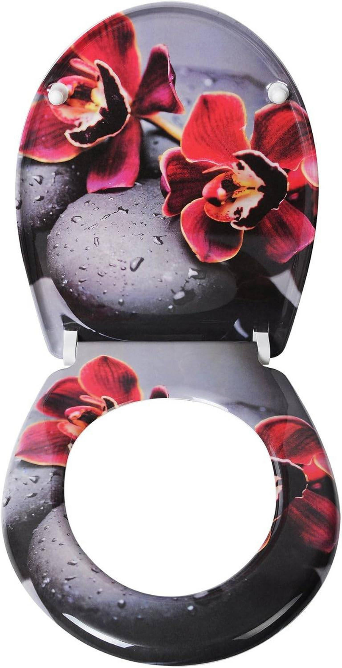 WC SITZ mit Absenkautomatik Motiv,175 kg belastbar,Duroplast - Rot/Schwarz, Kunststoff (37/2.51/45cm) - Woltu