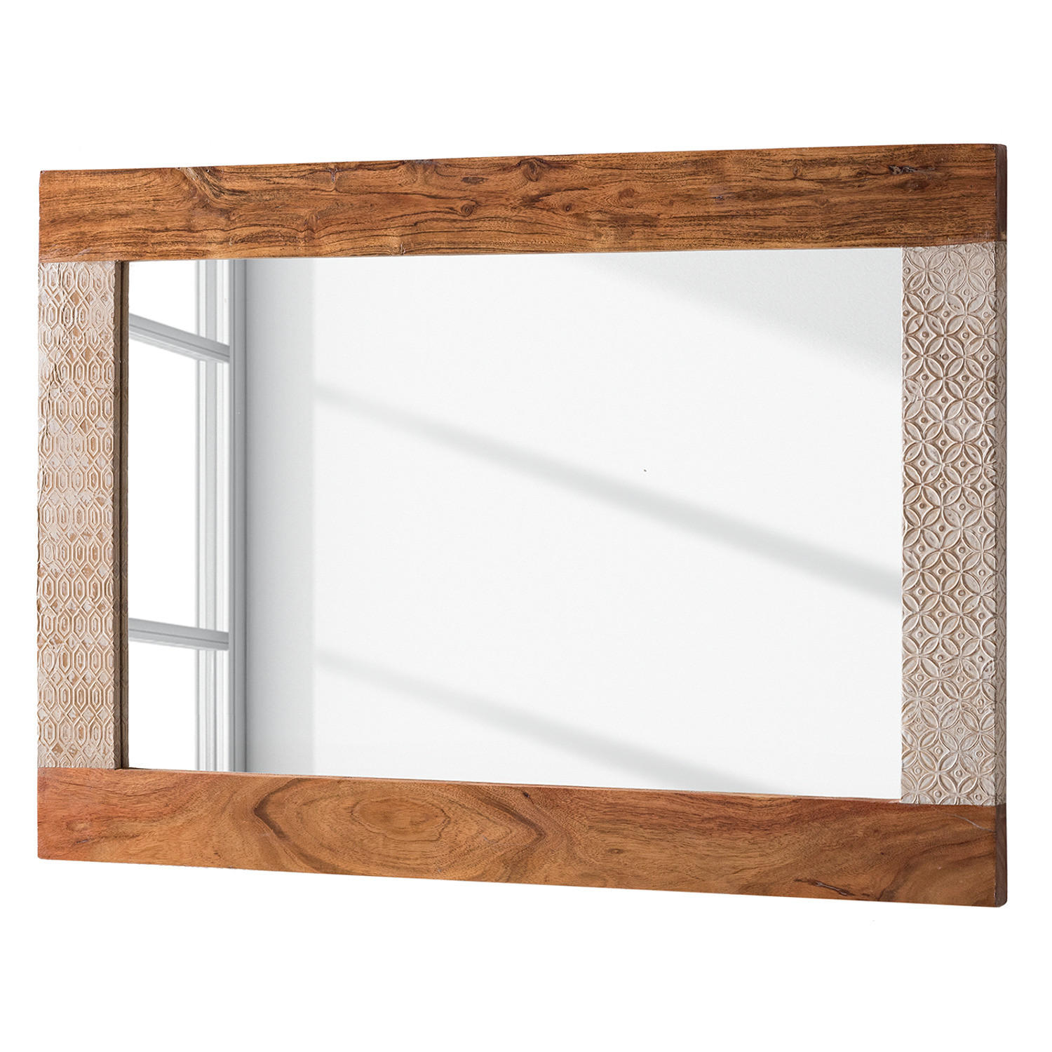 SPIEGEL - Akazie massiv - Ecru / Akazie - Braun, Holz/Metall (90/60/3cm) - home24