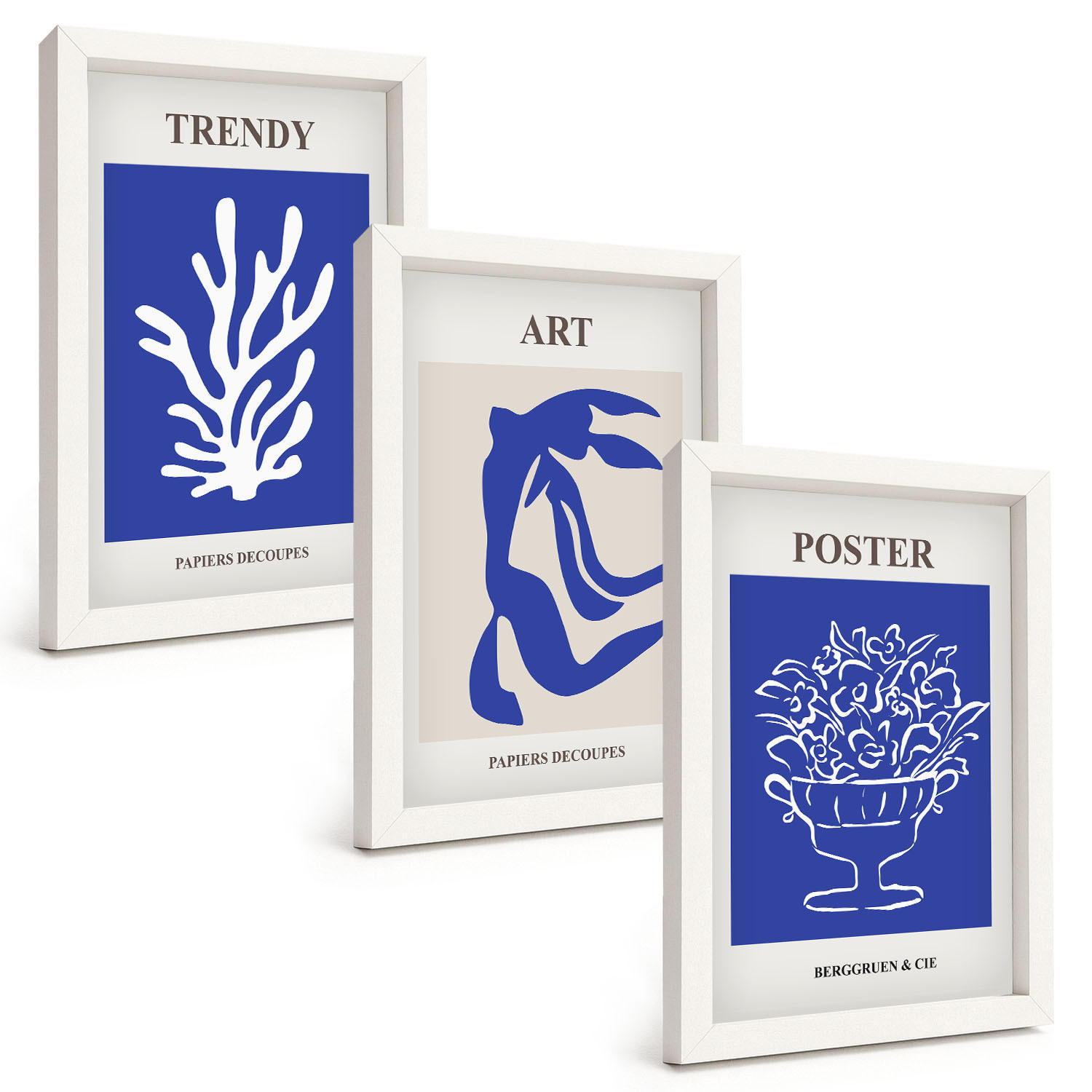 BILDER SET 3er Set - 20x30 cm Weißer Rahmen - Matisses abstrakte Plakate - Weiß, Kunststoff (20/30cm) - TULUP