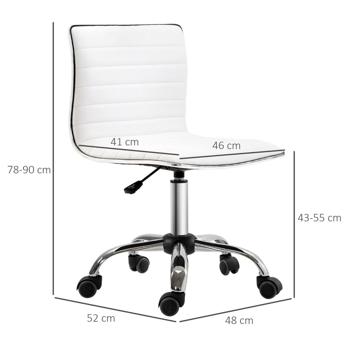 SALONSKA stolica 48/52/78-90 cm bijela od umjetne kože s podesivom visinom i kotačićima - bijela, plastika (52/90/48cm) - OKWISH