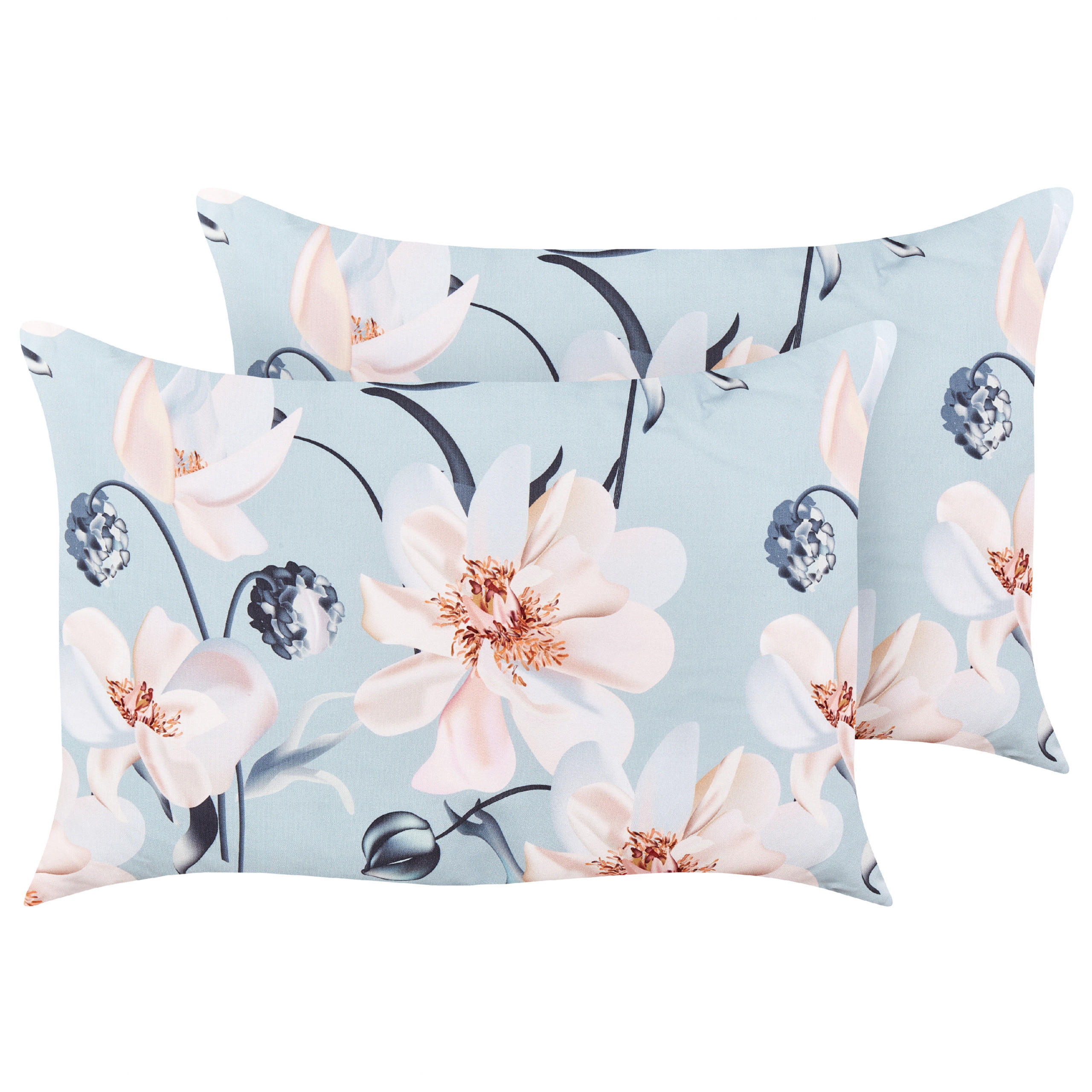 GARTENKISSEN 2er-Set Blumenmuster blau 40/60 cm Apricale - Hellblau, Textil (40/60cm) - Beliani