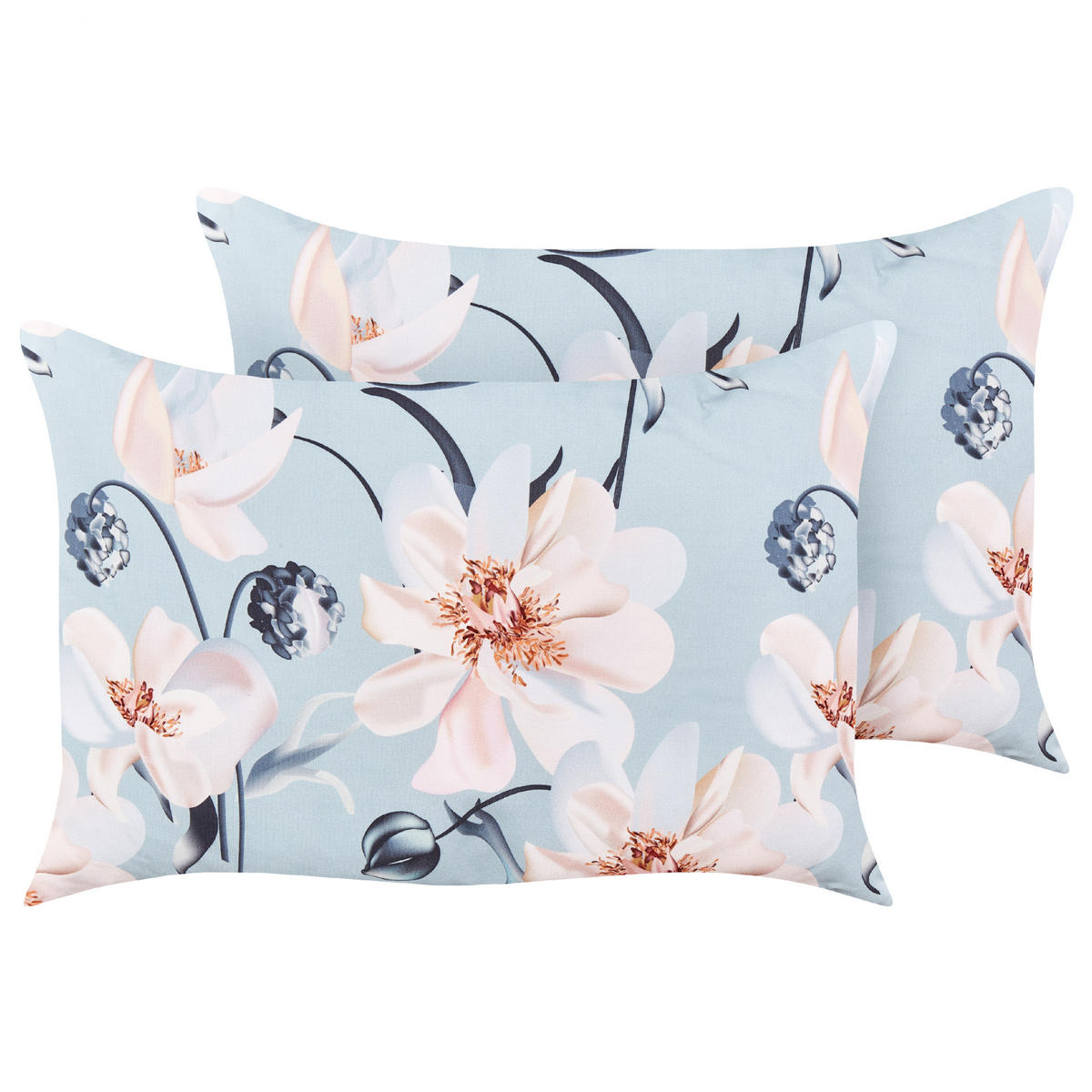 GARTENKISSEN 2er-Set Blumenmuster blau 40/60 cm Apricale - Hellblau, Textil (40/60cm) - Beliani