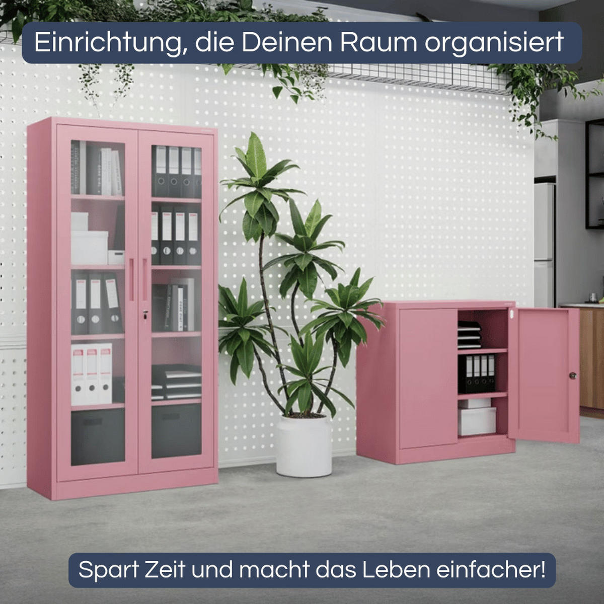 VITRINENSCHRANK abschließbar ELLO mit Glastüren 185x90x40cm Rosa - Rosa, Metall (90/185/40cm) - DELUKE
