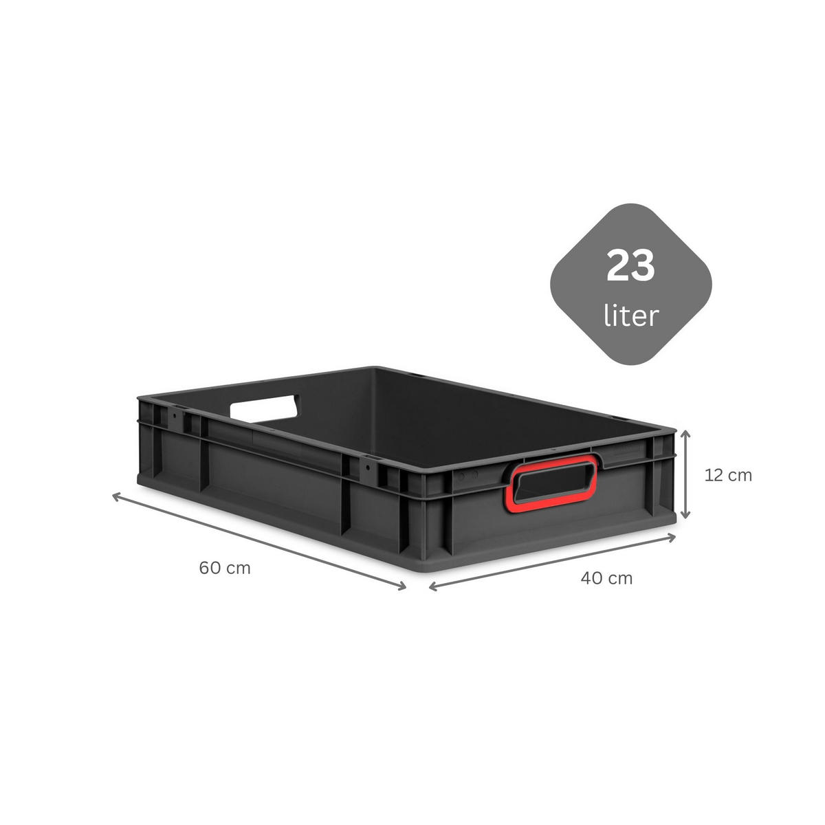 EUROBOX NextGen Color 12x40x60 cm 23 Liter Griffe rot offen, Schwarz - Rot/Schwarz, Kunststoff (40/12/60cm) - PROREGAL