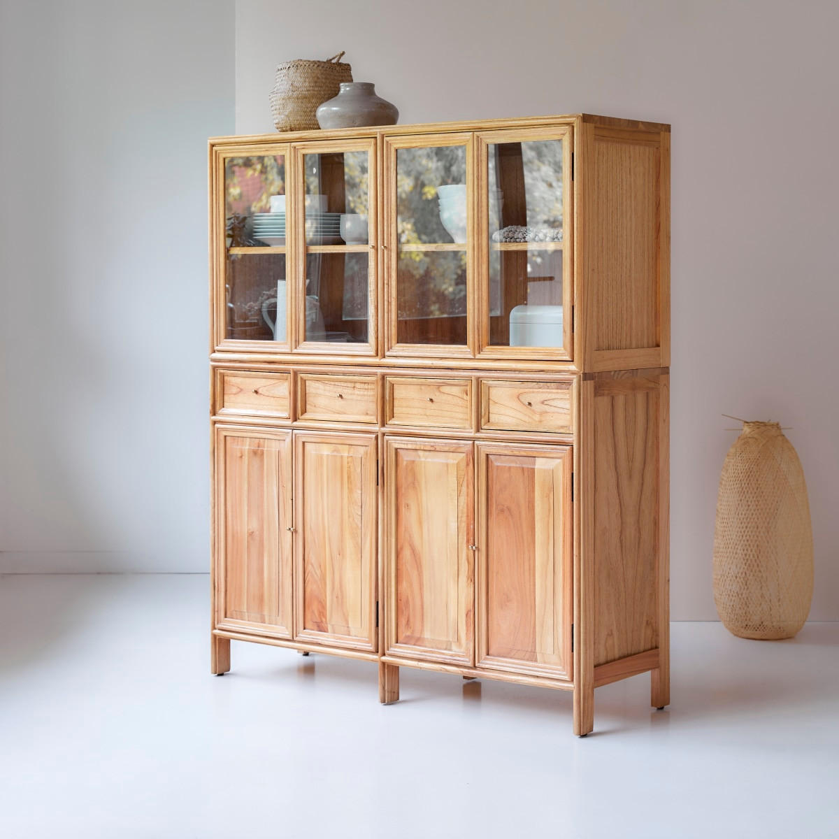 GESCHIRRSCHRANK Alex Natur aus Helles Mindiholz - Naturfarben, Holz (120/145/41cm) - Tikamoon