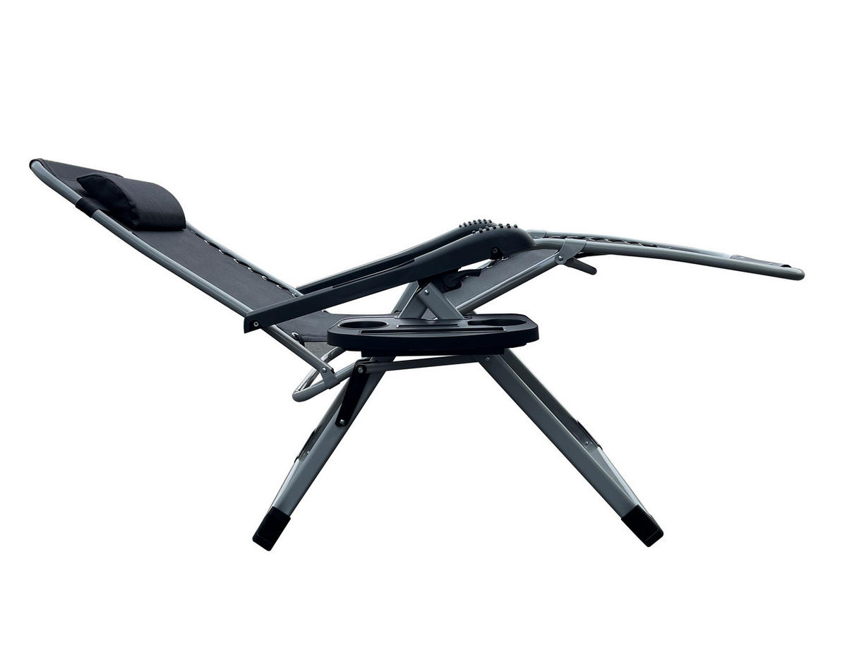 LIEGESTUHL mit Nackenkissen und Getränkehalter, Schwarz - Schwarz/Grau, Metall (73/110/81cm) - QUICK STAR