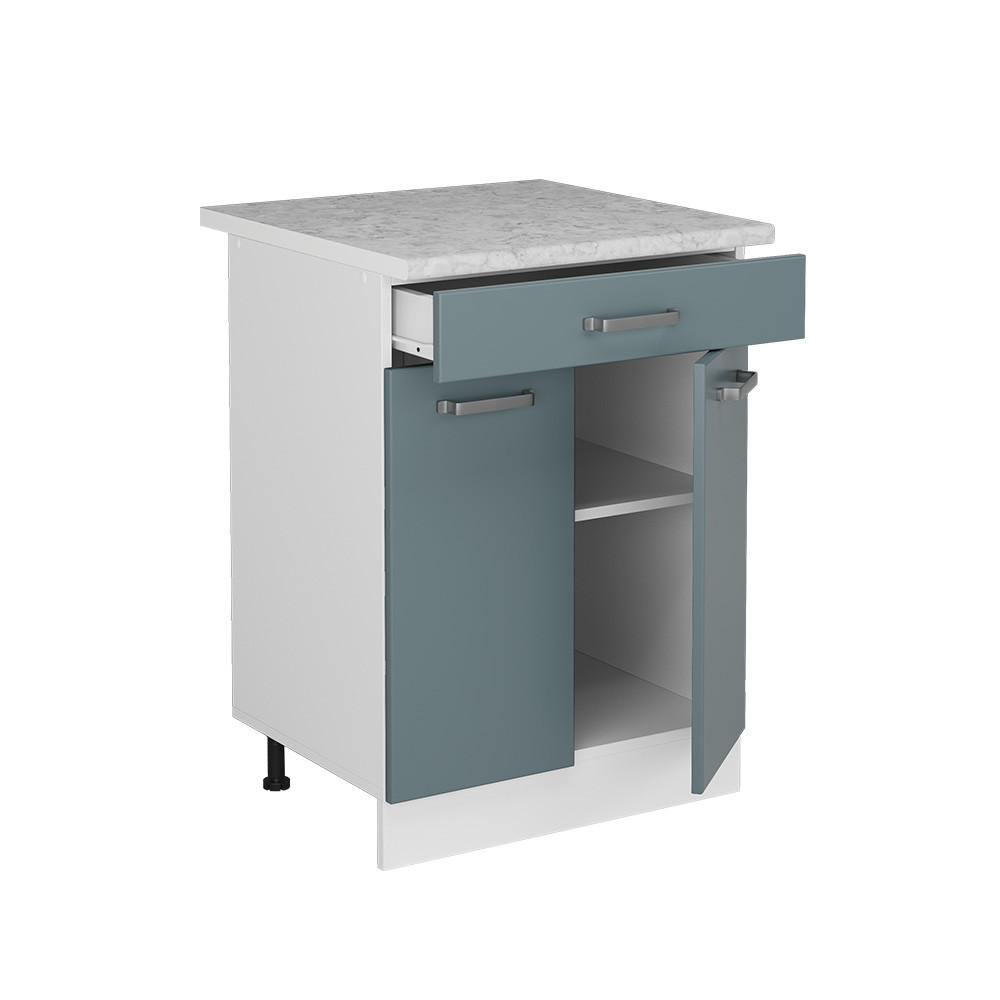 KÜCHENUNTERSCHRANK R-Line Blau-Grau 60 cm mit Schublade, AP Marmor - Blaugrau/Weiß, Holzwerkstoff (60/81.6/60cm) - Vicco
