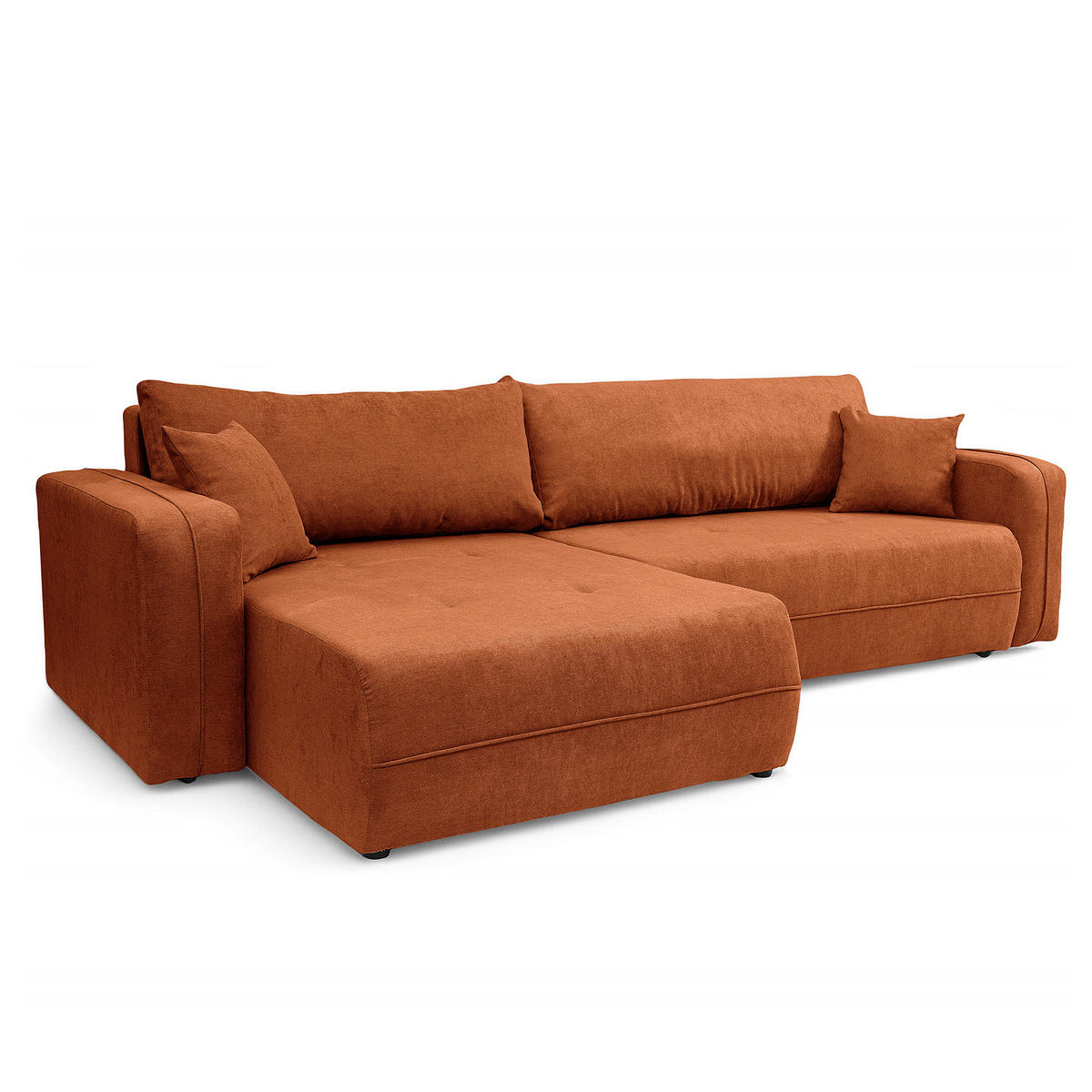 ECKSOFA mit Schlaffunktion - 272 cm - Schwarz/Orange, Kunststoff/Textil (272/145cm) - home24
