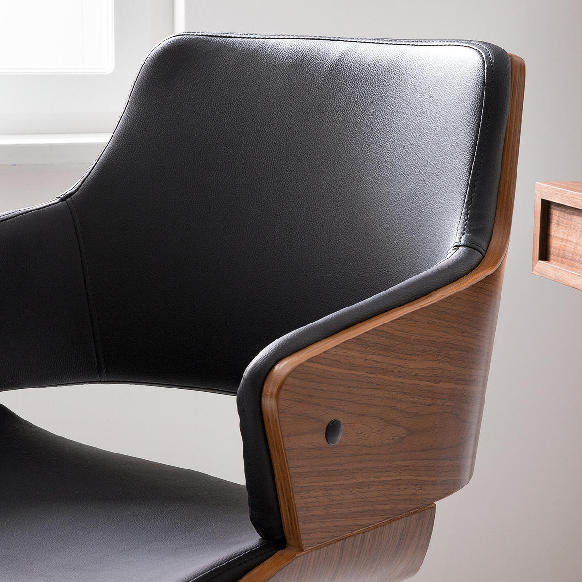 BÜRODREHSTUHL - Kunstleder / Stahl, Schwarz / Chrom - Schwarz/Braun, Kunststoff (54/82/74cm) - home24